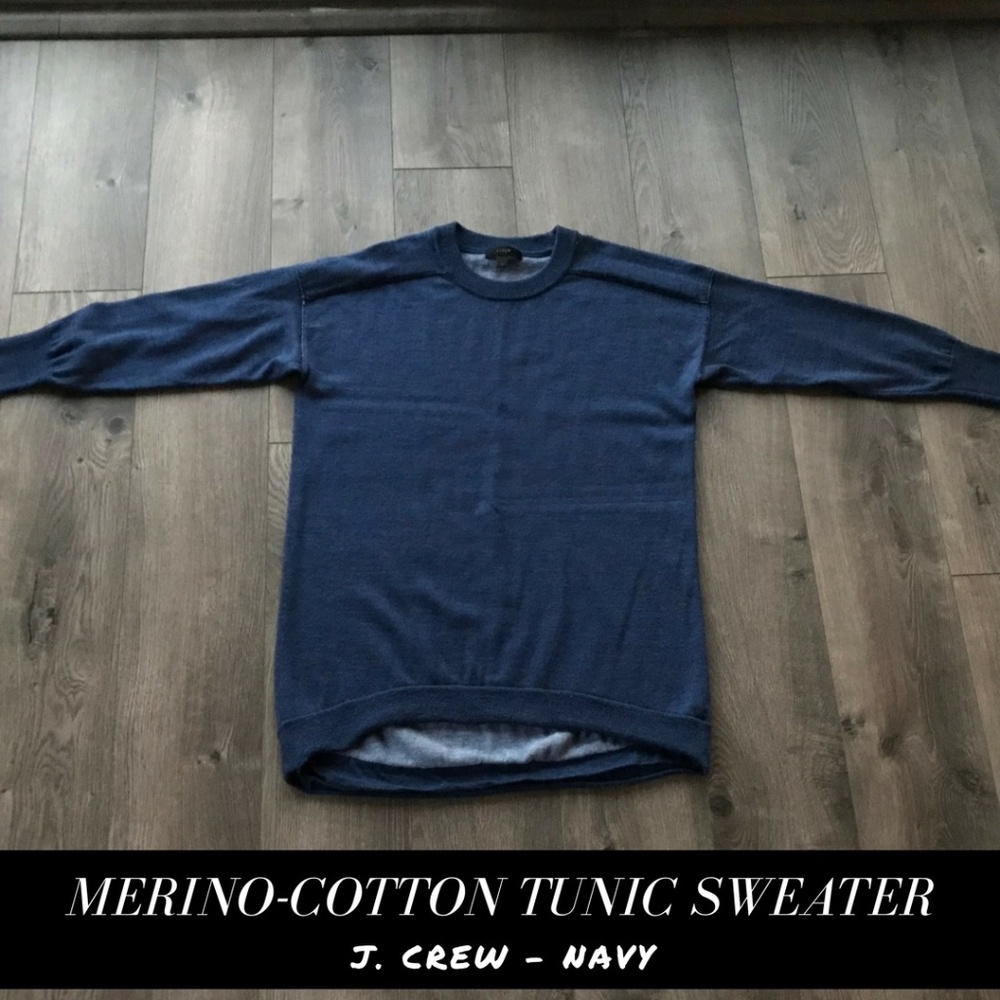 J. Crew | Merino-cotton tunic sweater | NAVY